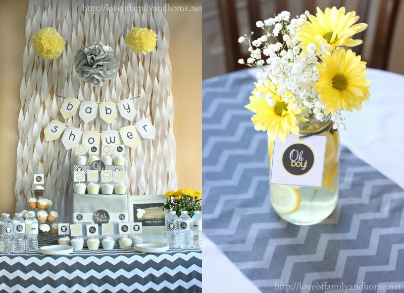 Gray &amp; Yellow Baby Shower Decorating Ideas - Love of Family &amp; Home