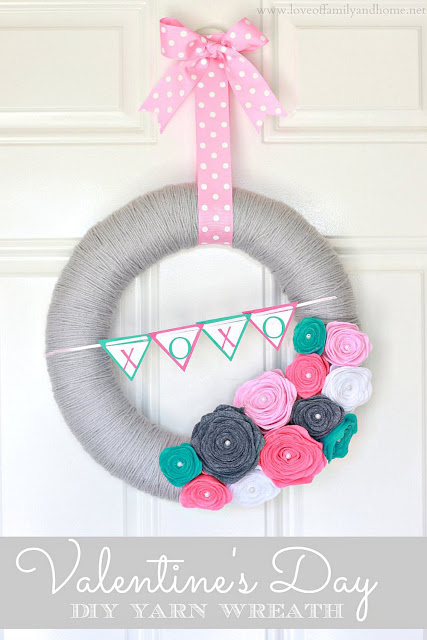 Valentine's Day Yarn Wreath with Felt Roses Tutorial - Love of Family ...