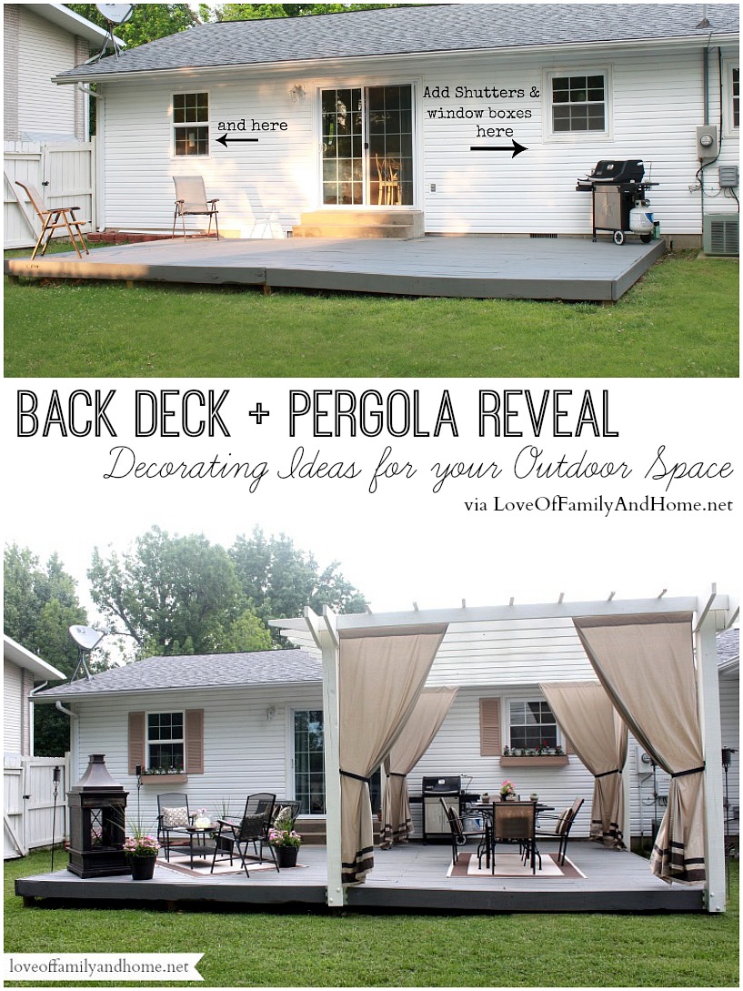 Back Deck + Pergola Reveal - Decorating Ideas for your Outdoor Space via http://LoveOfFamilyAndHome.net