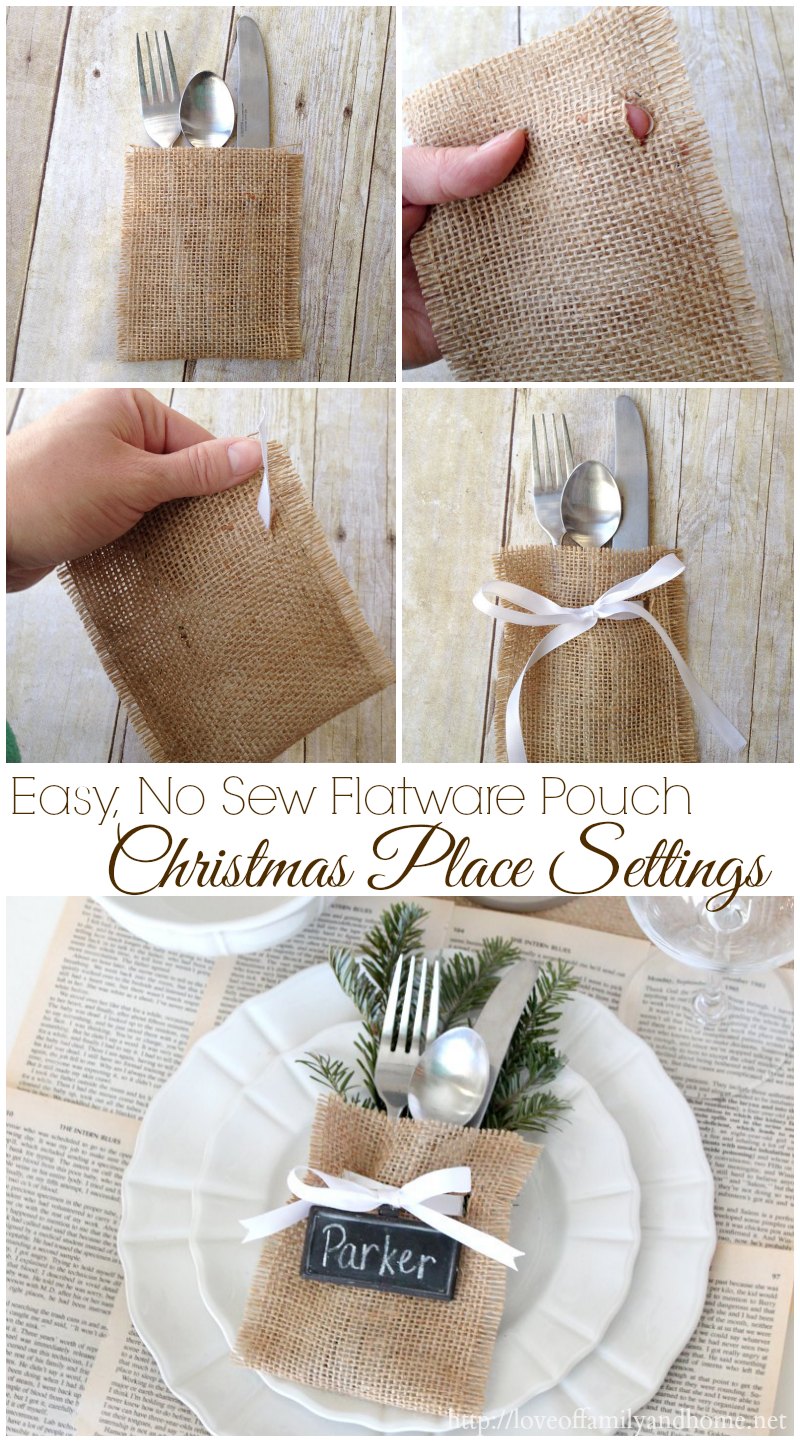 Easy, No-Sew Flatware Pouch {Crate & Barrel Knock-Off} Christmas Place Setting Idea