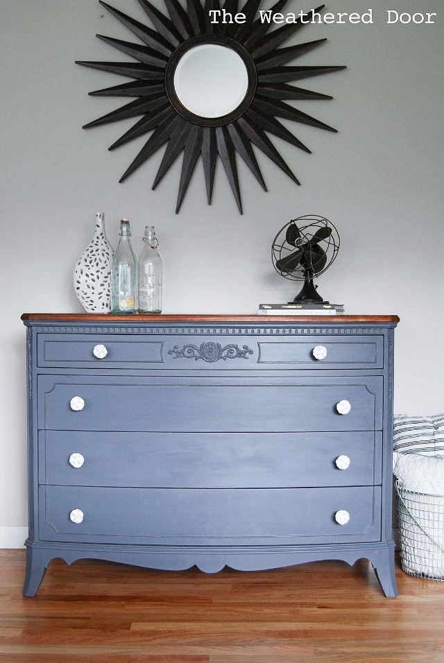 french grey dresser with white rose knobs WD-2