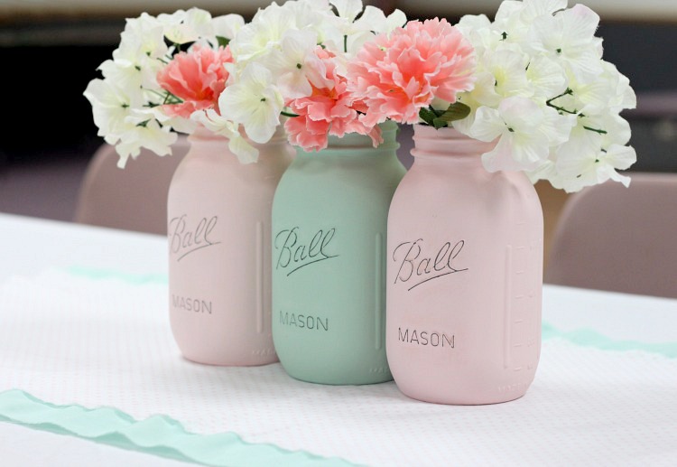White Painted and Distressed Mason Jars for Weddings Pink Green Showers Home Decor