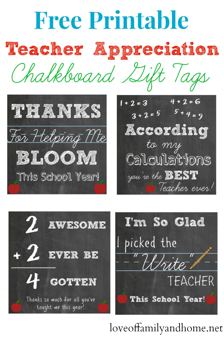 Free Printable Teacher Appreciation Chalkboard Gift Tags