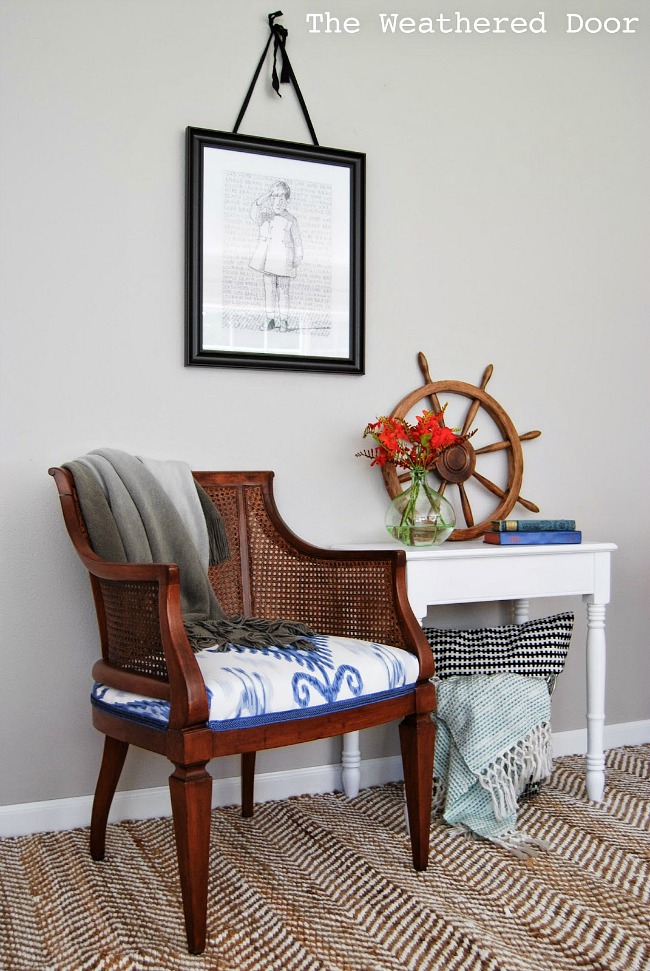 Blue Ikat Cane Chair and table WD-9